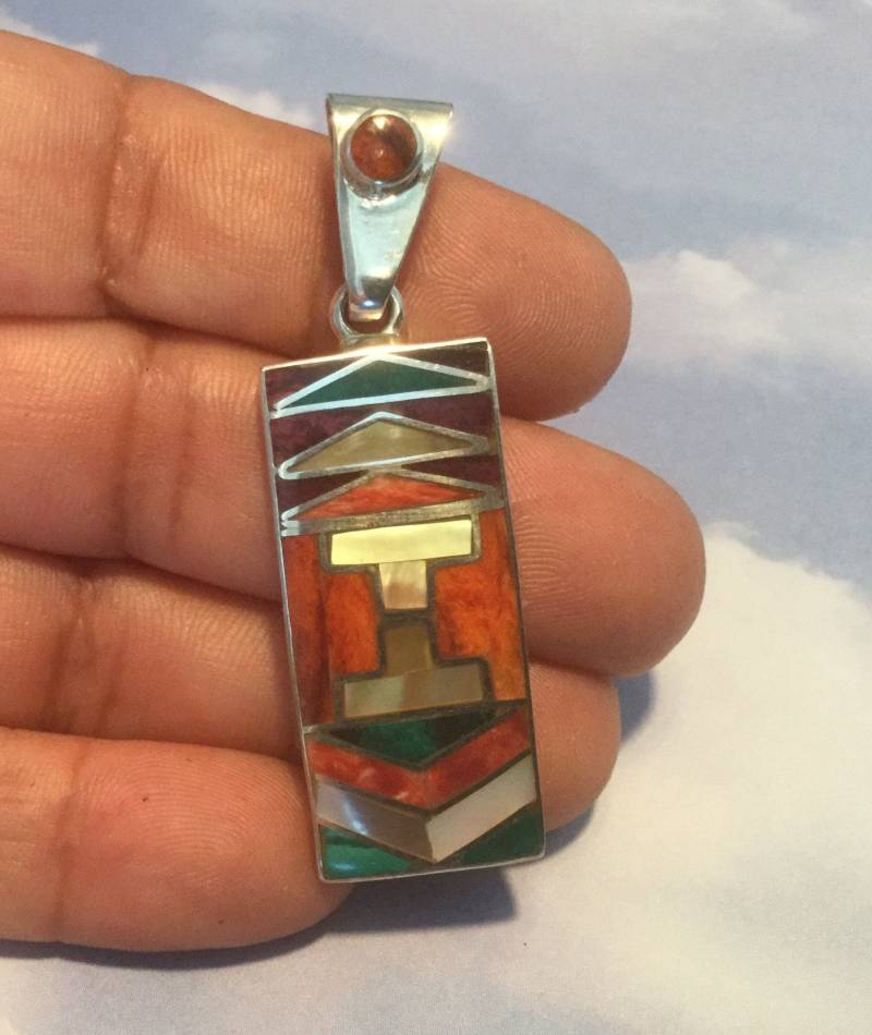 sterling Silber Inlay Anhänger Chrysokoll, Spiny Oyster, Perlmutt von PeruMuchikstore