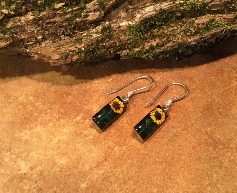 sterling Silber Getrocknete Blumen Ohrringe Handgemachter Schmuck Aus Harz von PeruMuchikstore