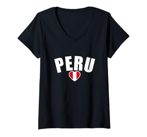 Damen Peru Liebe Peruanische Flagge Peruaner T-Shirt mit V-Ausschnitt von Peruanische Stolz Perú Design Peru Geschenke
