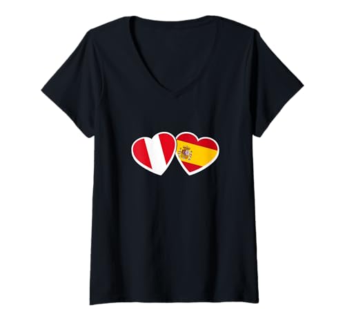 Damen Peru Spanien Liebe Flagge Spanier Peruaner T-Shirt mit V-Ausschnitt von Peruanische Stolz Perú Design Peru Geschenke