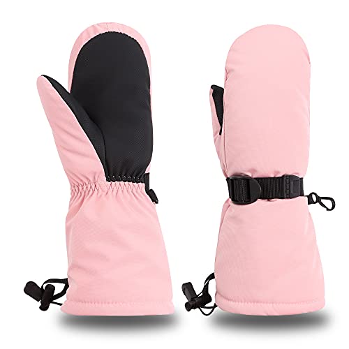 Pesaat Kinder Skihandschuhe Winter Jungen Mädchen Handschuhe Wasserdicht Winddichtem Fausthandschuhe Dicke Wärmende Skifäustlinge (Rosa, 2-4Jahren, M) von Pesaat