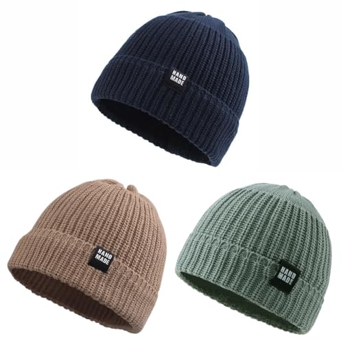 Pesaat Baby Mütze Jungen Strickmütze Weiche Baumwolle Mädchen Hut Kindermütze Warme Wintermütze 0-5 Jahren Winter,Herbst (DE/NL/SE/PL, Alter, 2 Jahre, Marine + Graugrün + Walnuss) von Pesaat