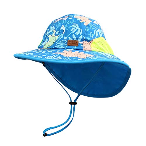 Pesaat Baby Sonnenhut Mädchen Mit UV-Schutz Sonnenmütze Baby Junge Mit Nackenschutz Sommermütze Kinder Babymütze Sommer(Dinosaurier-Königsblau, Gr.1-4Jahren(48-52)) von Pesaat