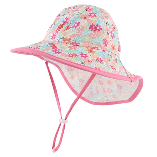 Pesaat Baby Sonnenhut Mädchen Mit UV-Schutz Sonnenmütze Baby Junge Mit Nackenschutz Sommermütze Kinder Babymütze Sommer(Gänseblümchen, Gr.1-4Jahren(48-52)) von Pesaat