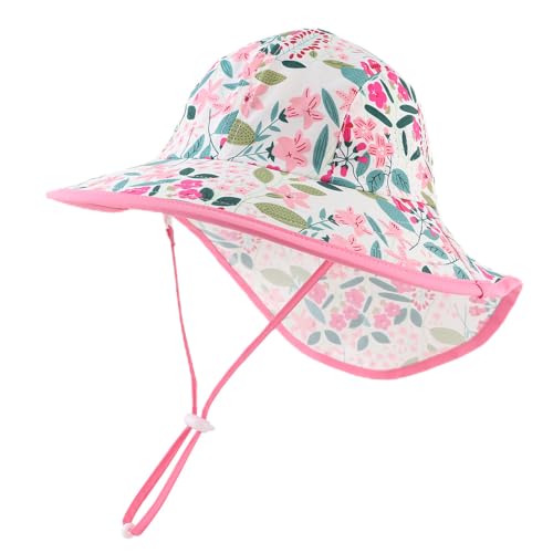 Pesaat Baby Sonnenhut Mädchen Mit UV-Schutz Sonnenmütze Baby Junge Mit Nackenschutz Sommermütze Kinder Babymütze Sommer(Mirabilis Jalapa, Gr.4-8Jahren(52-56)) von Pesaat