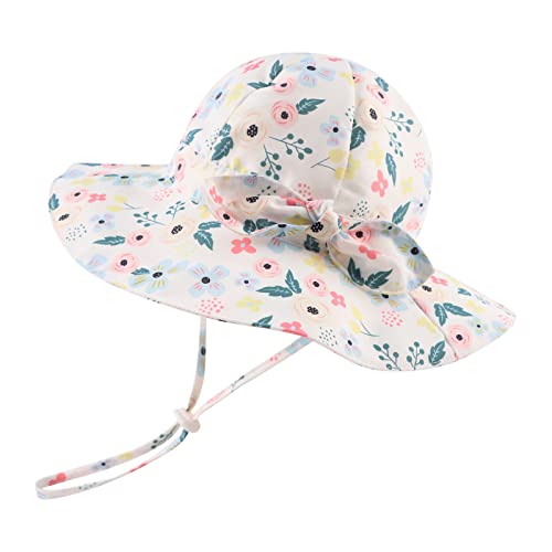 Pesaat Baby Sonnenhut Mädchen Sommermützen UV-Schutz mit Schleife Kinder Sommerhut Baby Mädchen Mütze Sommer(Blumen, 2 à 4 Ans) von Pesaat