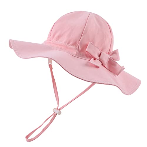 Pesaat Baby Sonnenhut Mädchen Sommermützen UV-Schutz mit Schleife Kinder Sommerhut Baby Mädchen Mütze Sommer (Rosa, 0-3Monate) von Pesaat