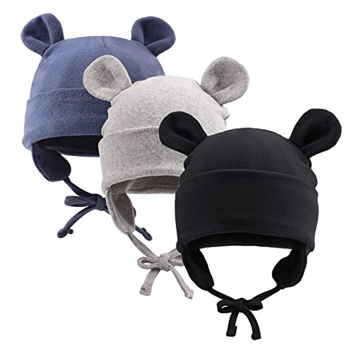 Pesaat Baumwolle Erstlingsmützen 0-6Monate Baby Mütze Neugeborene Mädchen Jungen Baby Kleidung Beanie Newborn Mütze Sommer,Frühling,Winter(Königsblau+Schwarz+Grau, 0-6Monate) von Pesaat