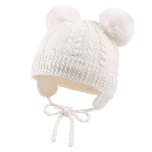 Pesaat Blume Baby Mädchen Beanie Winter Säugling Kleinkind Mütze für Mädchen Gestrickt Weich Fall Beanies Hut, weiß, 2-6 Jahre von Pesaat