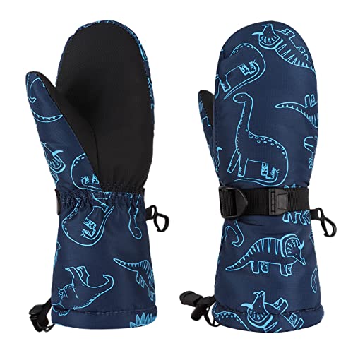 Pesaat Handschuhe Kinder Winter Jungen Wasserdicht Skihandschuhe Wärmende Fingerhandschuhe Mit Dinosaurier Fausthandschuhe(Bleu Dinosaure,4 à 6 Ans) von Pesaat
