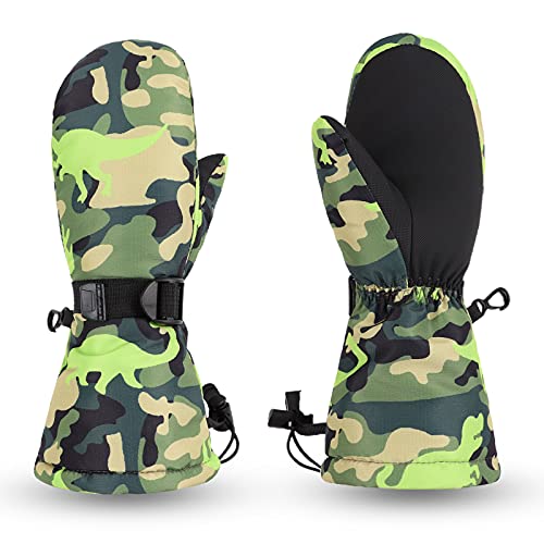 Pesaat Handschuhe Kinder Winter Jungen Wasserdicht Skihandschuhe Wärmende Fingerhandschuhe Mit Dinosaurier Fausthandschuhe (Camouflage Dinosaure, 2 à 4 Ans) von Pesaat