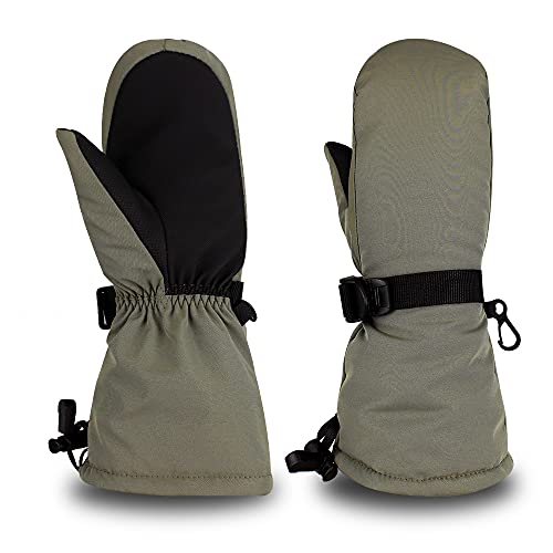 Pesaat Kinder Skihandschuhe Winter Jungen Mädchen Handschuhe Wasserdicht Winddichtem Fausthandschuhe Dicke Wärmende Skifäustlinge (Armeegrün, 4-6Jahren,L) von Pesaat
