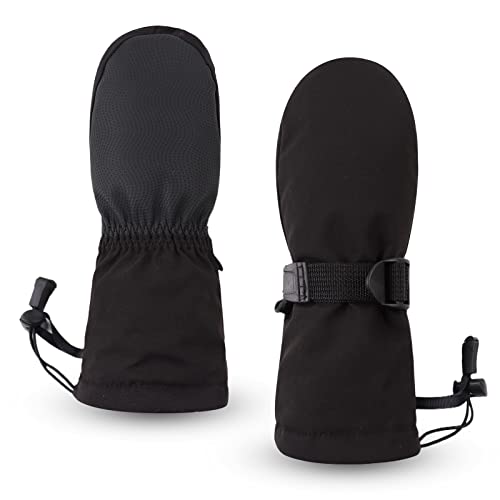 Pesaat Kinder Skihandschuhe Winter Jungen Mädchen Handschuhe Wasserdicht Winddichtem Fausthandschuhe Dicke Wärmende Skifäustlinge (Schwarz, 4-6Jahren) von Pesaat