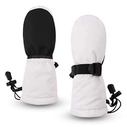 Pesaat Kinder Skihandschuhe Winter Jungen Mädchen Handschuhe Wasserdicht Winddichtem Fausthandschuhe Dicke Wärmende Skifäustlinge (Weiß, 4-6Jahren,L) von Pesaat