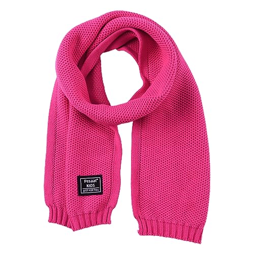 Pesaat Winter Schal Baby Kinder Strickschal 100% Baumwolle Warmes Langer Halstuch Mädchen Jungen Weicher Schön Schals (Rosa Rot) von Pesaat