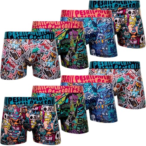Pesail 8er Pack Herren Boxershorts aus Baumwolle und Modal Männer Retroshorts Unterwäsche Unterhose witzige Motive M L XL 2XL 3XL 4XL 5XL 6XL M-Mix Colors #2 von Pesail