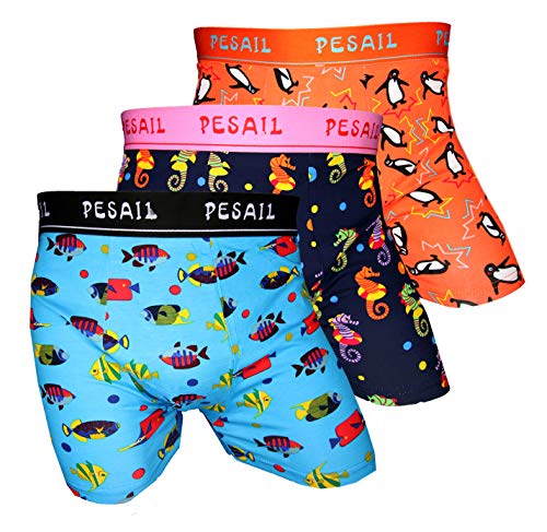 Pesail Boxershorts Cartoon Seaside Motiven 3er Pack, Größe XX-Large (2XL), Farbe je 1x orange, dunkelblau, türkis von Pesail