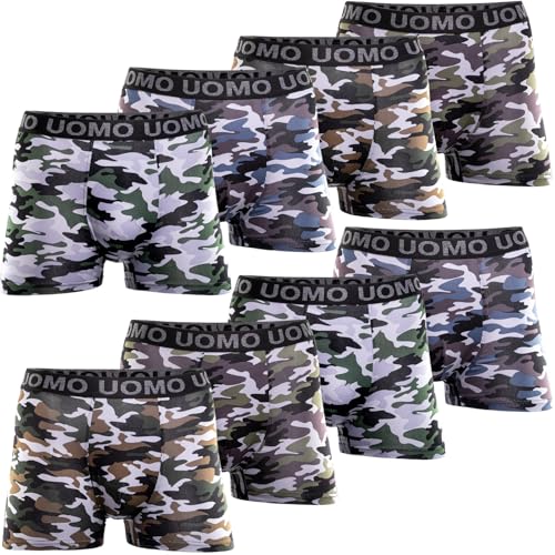 10er Pack Herren Boxershorts aus Baumwolle und Modal Unterhose Männer Retroshorts Unterwäsche Camouflage XL-10er Pack von Pesail