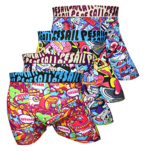 PESAIL Psychedelic Cartoon Boxershorts 4er Pack, Größe XX-Large (2XL), Farbe 4er Pack von Pesail