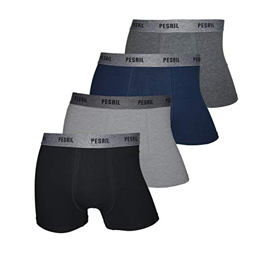 PESAIL blickdichte formschöne Boxershorts im 4er Pack, Größe Large (L), Farbe je 1x dunkelblau, hellgrau, schwarz, dunkelgrau von Pesail