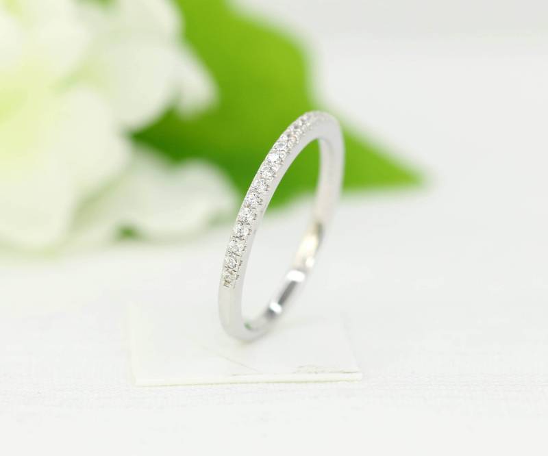 1, 7 Mm Halb Eternity Band, Verlobungsring, Hochzeitsring, Silber Dünne Cz Ringschiene, Passender Bandring, Größe 3, 5 ~ 11 | A0172R von PescaraJewelry