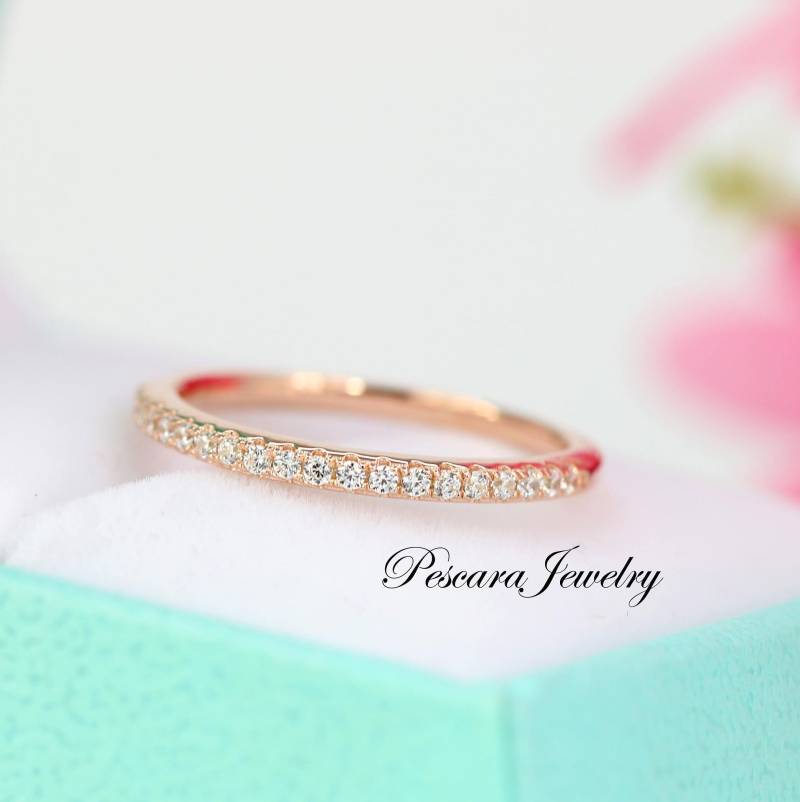1, 7 Mm Rose Gold Ehering, Halbe Eternity Band, Verlobungsring, Silber Dünne Cz Ringschiene, Passender Bandring | A0172R von PescaraJewelry