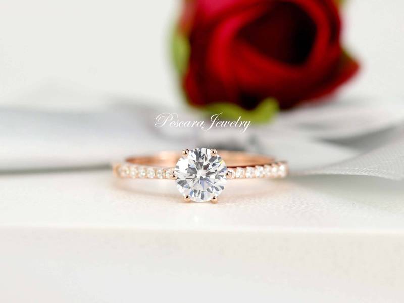 1.0 Ctw Rose Gold Verlobungsring, Versprechensring, Hochzeitsring, 6 Krappen Rund Geschnittener Solitärring, Kleiner Ring, Sterling Silber von PescaraJewelry