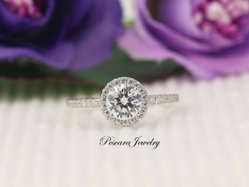 1.25 Ctw Runder Heiligenschein Verlobungsring - Halo Ring Schnitt Versprechensring Zirkonia Sterling Silber 1 Karat von PescaraJewelry