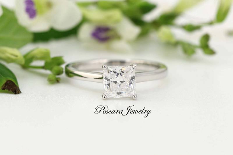 1.25Ct Dünner Princess Cut Verlobungsring, Solitaire Ring, Versprechensring, Diamant Simulant Cz Prinzessinnenring von PescaraJewelry