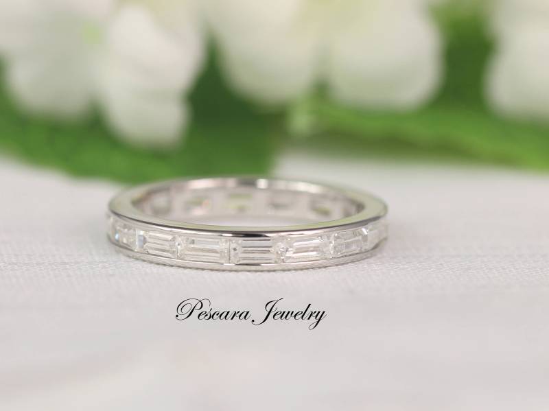 1.75Ct Tw Baguette Bandring, Volle Eternity Band, Jubiläumsring, Stapelbares Stapelband, Sterlingsilber von PescaraJewelry