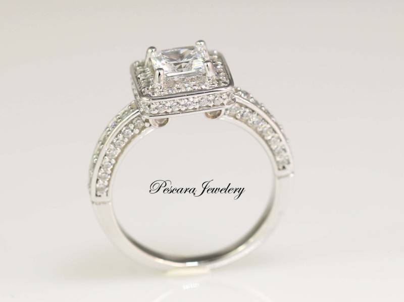 1.75Ctw Princess Cut Verlobungsring, Prinzessin Halo Ring, Brautring, Ehering, Jubiläumsring, Sterling Silber von PescaraJewelry