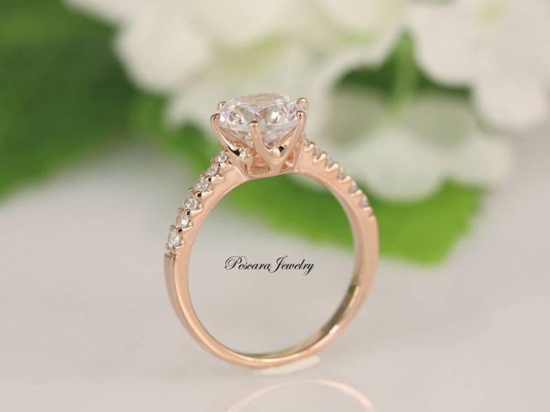 2 Karat Rundschliff Solitär Ring - Verlobungsring 6 Zacken Versprechensring Brautring Ehering Rosévergoldet Sterlingsilber von PescaraJewelry