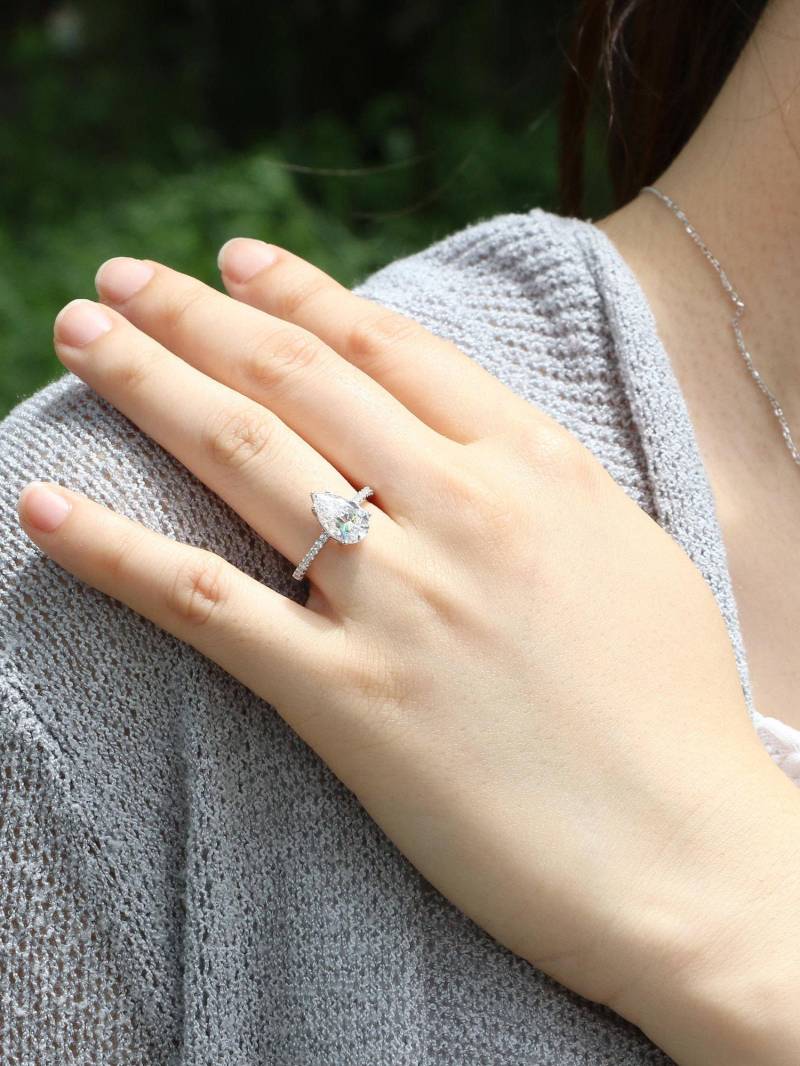 2.66 Ctw Birne Verlobungsring, Birnenschliff Ring, Perle Solitär Diamant Simulant Cz Versprechen Einzigartige Ring Silber von PescaraJewelry