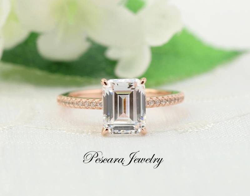 3.1Ctw Rosegold Smaragdschliff Verlobungsring, Solitärring Im Smaragdschliff, Ehering 3 Karat Sterlingsilber von PescaraJewelry