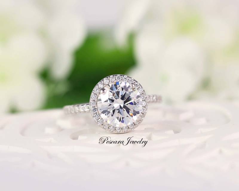 3.3Ctw Runder Heiligenschein Verlobungsring, Ehering, Ring Im Rundschliff - Versprechensring, Brautring, Diamant Stimulant Sterlingsilber von PescaraJewelry