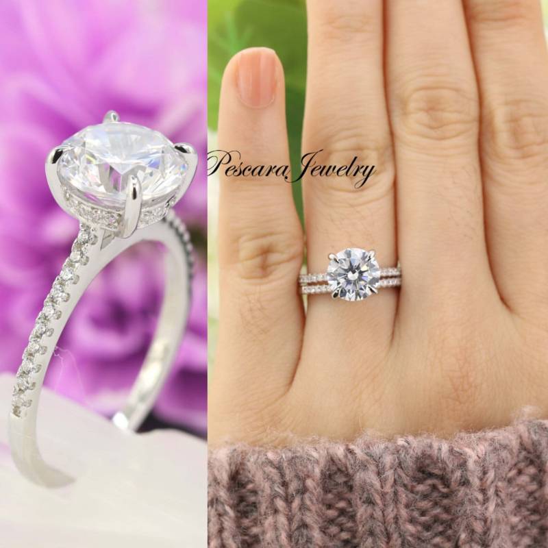 3.5 Ctw Runde Solitär Ehering Set, 3 Karat | 9 Mm Rundschliff Verlobungsring, Versprechensring, Brautring, Diamantsimulant Cz Ring von PescaraJewelry