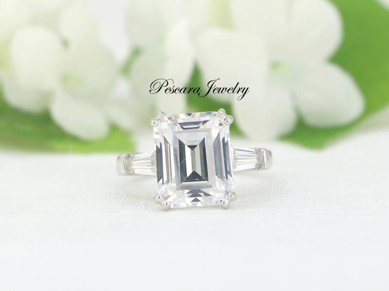 5 Karat Smaragd Ring, Verlobungsring Im Smaragdschliff, Versprechen 3 Steine Silber Verlobungsring, Ehering von PescaraJewelry