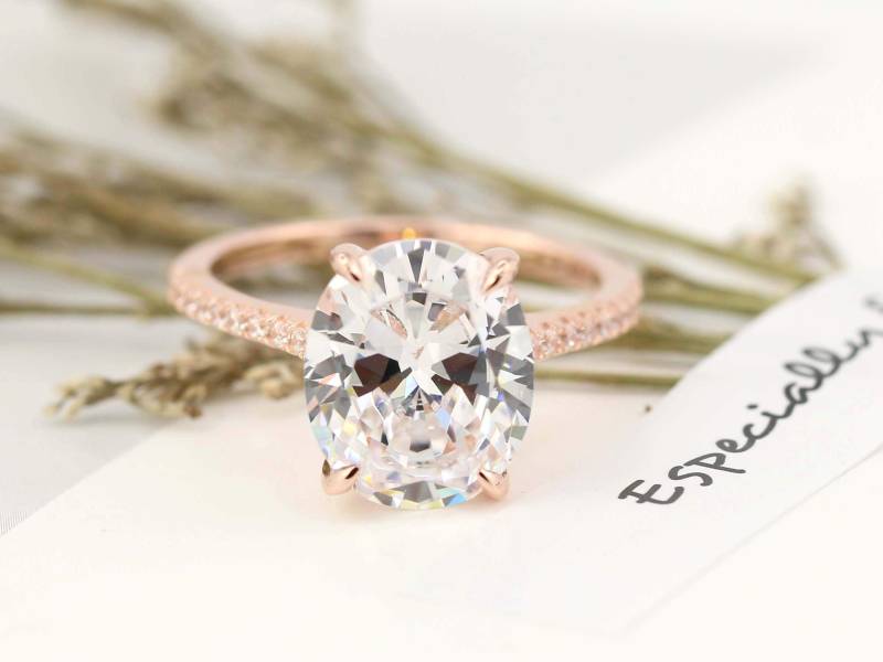 5.3Ctw Rosegold Oval Solitär Verlobungsring, Ehering, Diamant Simulant, 5Ct Versprechensring, Ovalschliff Ring, Sterling Silber von PescaraJewelry