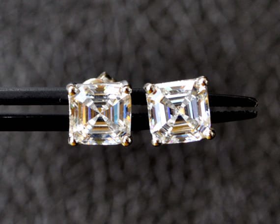 Asscher Schliff Ohrstecker, Sterling Silber 2 Karat Je | 7 Mm von PescaraJewelry