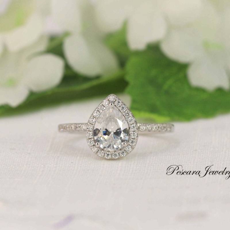 Birne Verlobungsring - Birnenschliff Ring Birnen Halo Ehering Diamant Stimulanzien | Cz 1 Karat Sterling Silber von PescaraJewelry