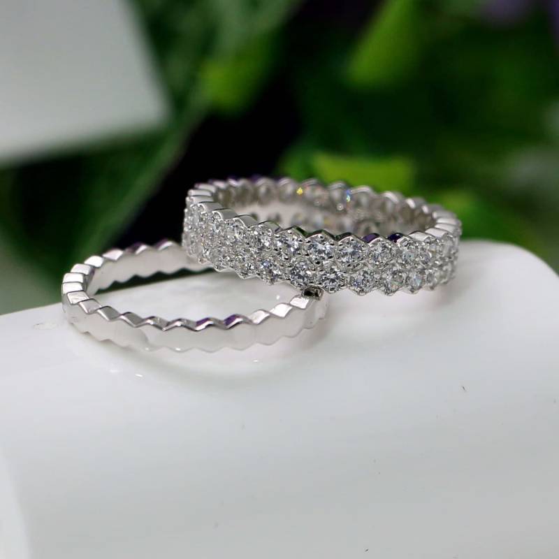 Eternity Bandring, Silber Ring, Cz Band, Silver Stapelbarer Ehering Set von PescaraJewelry