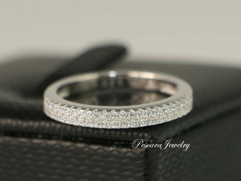 Halb Eternity Band, Sterling Silber Ehering, Doppelreihig Pave Band - Stapelring Cubic Zirkonia Ring, Cz von PescaraJewelry