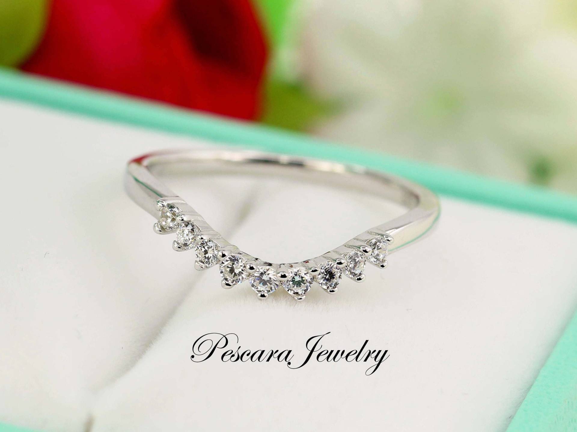 Kurve Ehering, Sterling Silber Cz Band, Passender Zirkonia Ring von PescaraJewelry