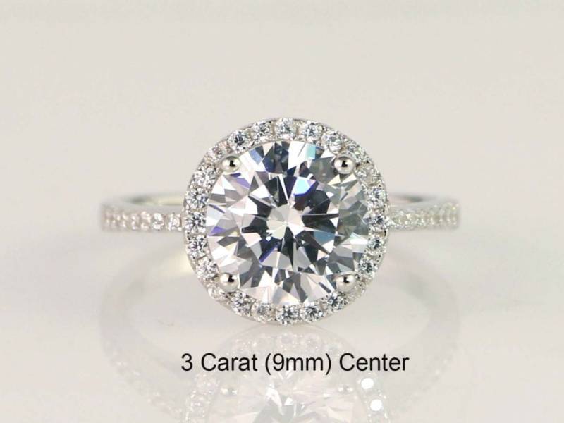 Runder Halo Verlobungsring, Ehering, Ring Im Rundschliff - Versprechensring, Brautring, Cubic Zirconia Ring, 3 Karat Sterling Silber von PescaraJewelry