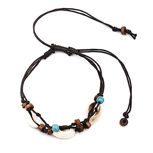 Pesfehhy Boho Natürliche Meer Schale Fußkettchen für Frauen Perle Muschel Knöchel Armband auf Bein Fuß Kette Wachs Seil Fußkettchen Strand Schmuck von Pesfehhy
