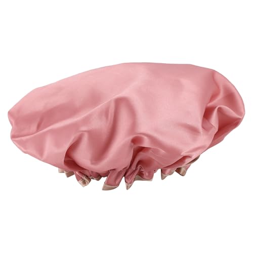 Pesfehhy Doppel Lagige Dusch Haube Wasserdichter Damen Hut Baden Langes Haar Baden Kopf Bedeckung Haar Abdeckung Öl Dampf Trockene Haar Kappe Rosa von Pesfehhy