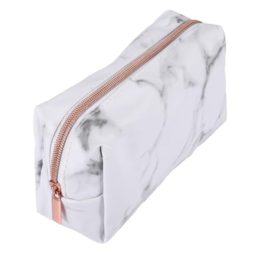 Pesfehhy Weißer Marmor Pu Schreibwaren Federmäppchen Beutel Make-Up Tasche mit Roségold Reißverschluss für Mädchen Teenager von Pesfehhy