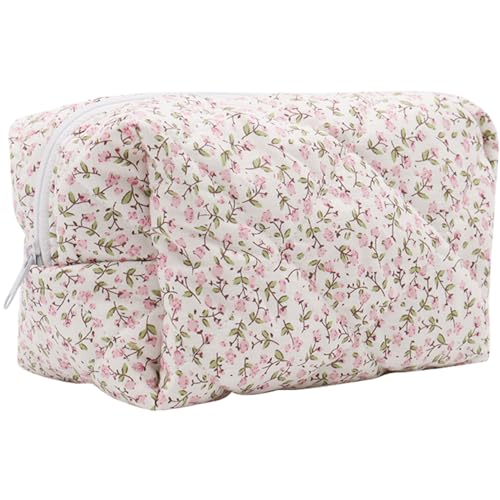 Make up Tasche, Blumendruck 6.9x3.9x3.9in Kosmetikbeutel tragbare Reißverschluss Make up Beutel Ästhetik süße Polyester Baumwollblumen Make up Tasche für Frauen, Toilettenbeutel von Pesoncarl
