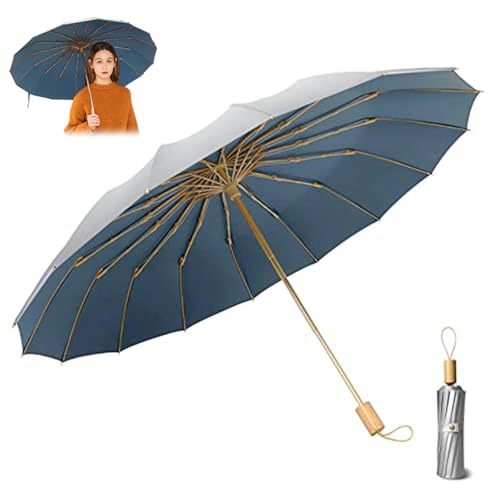 Parasol -Regenschirm für Sonne, 39 Zoll UPF 50+ UV Blockierende Regenschirm mit Holzgriff, 16 Glasfaserrippen Superwindproofes Sonnener von Pesoncarl