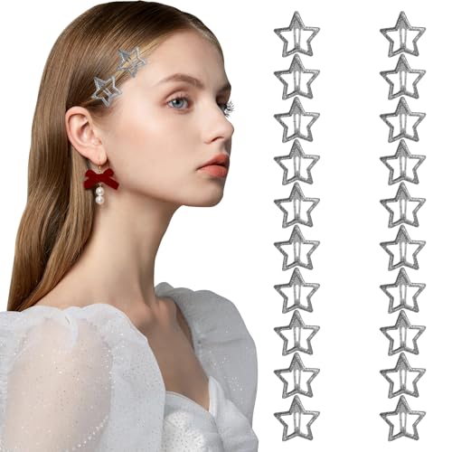 Sternhaarklammern, 20 Stück 1,6 Zoll Y2K Accessoires, Nicht Slip Silber Haarklammern, tragbare Haarklammern Barrettes, Metall Schnapphaarklammern für Frauen, Mädchen Matte, Sternbarrettes von Pesoncarl